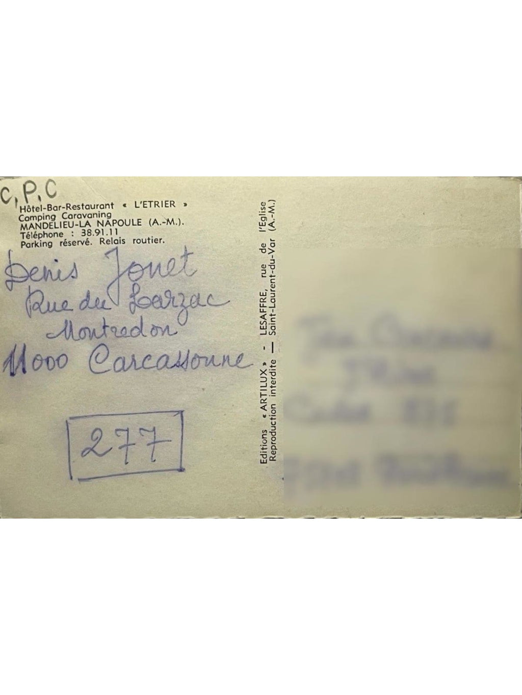 Verso de la carte postale