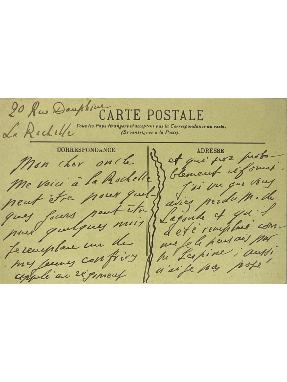 Verso de la carte postale