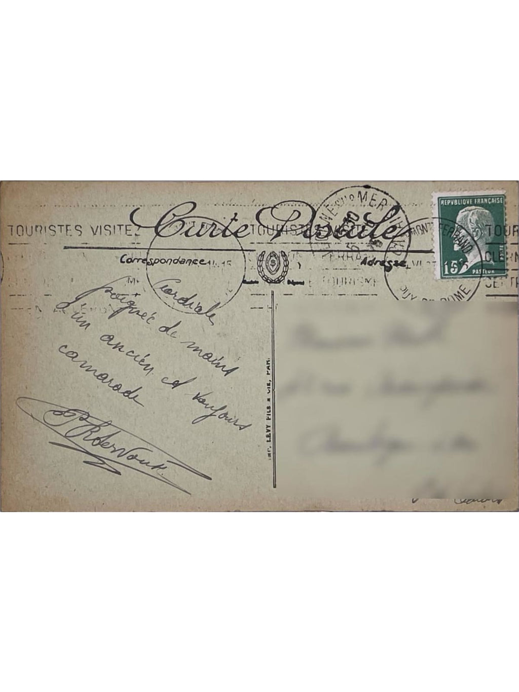 Verso de la carte postale