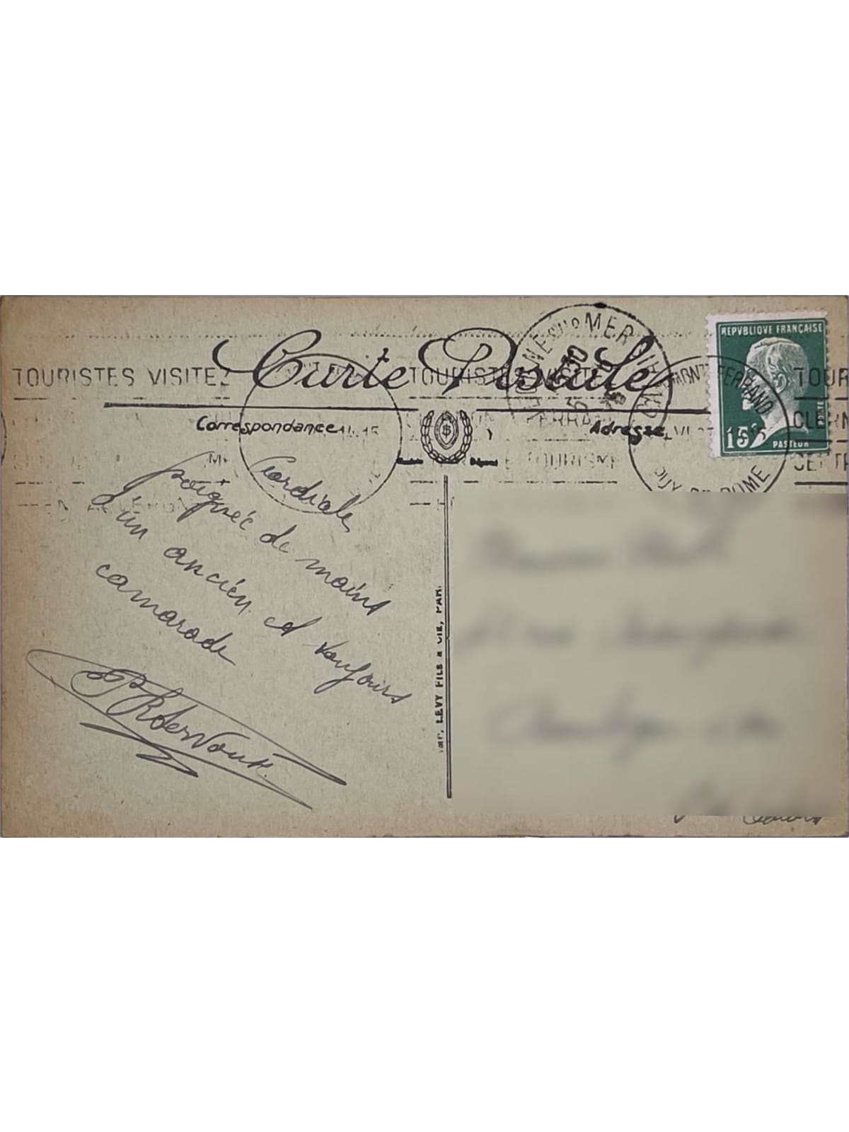 Verso de la carte postale