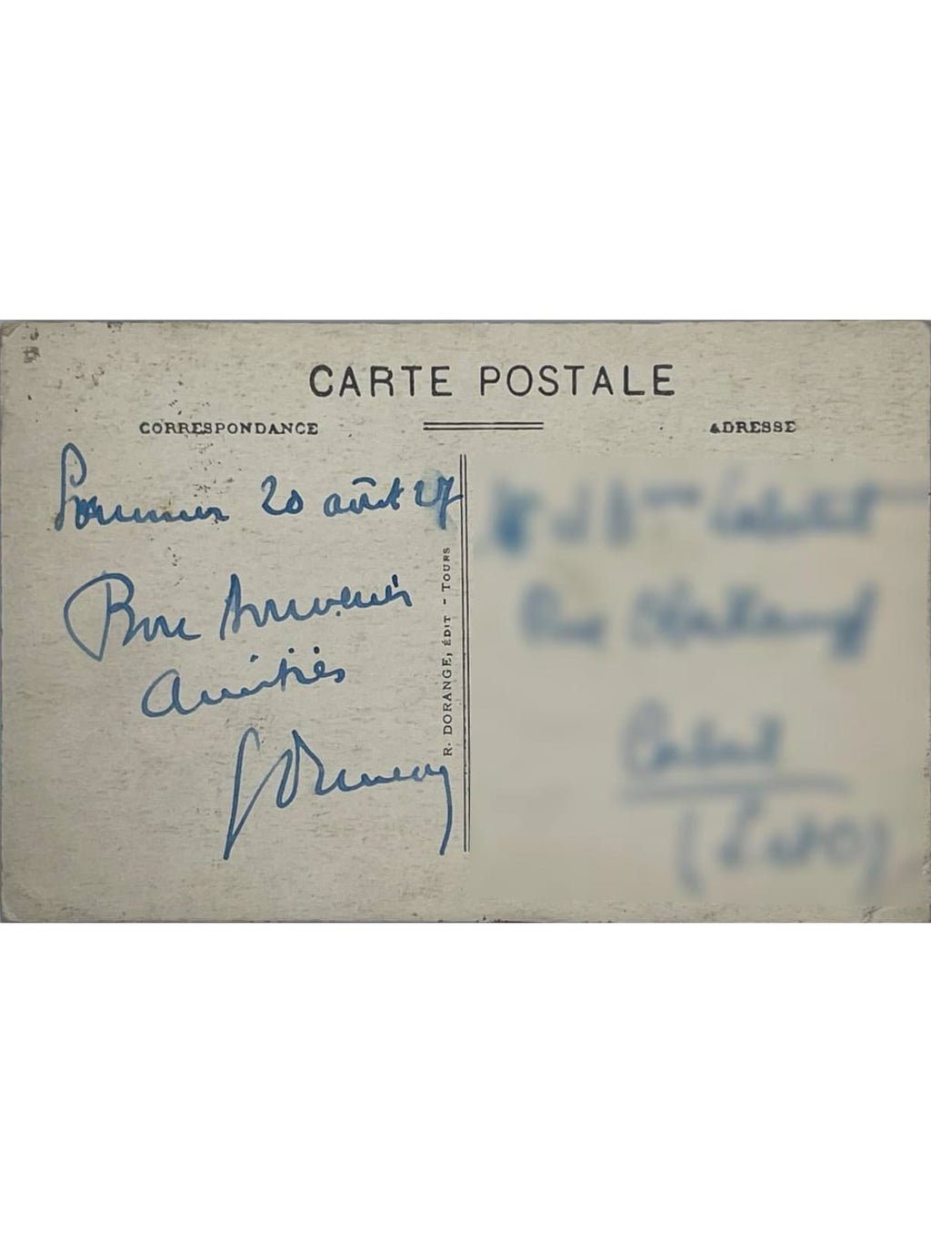 Verso de la carte postale