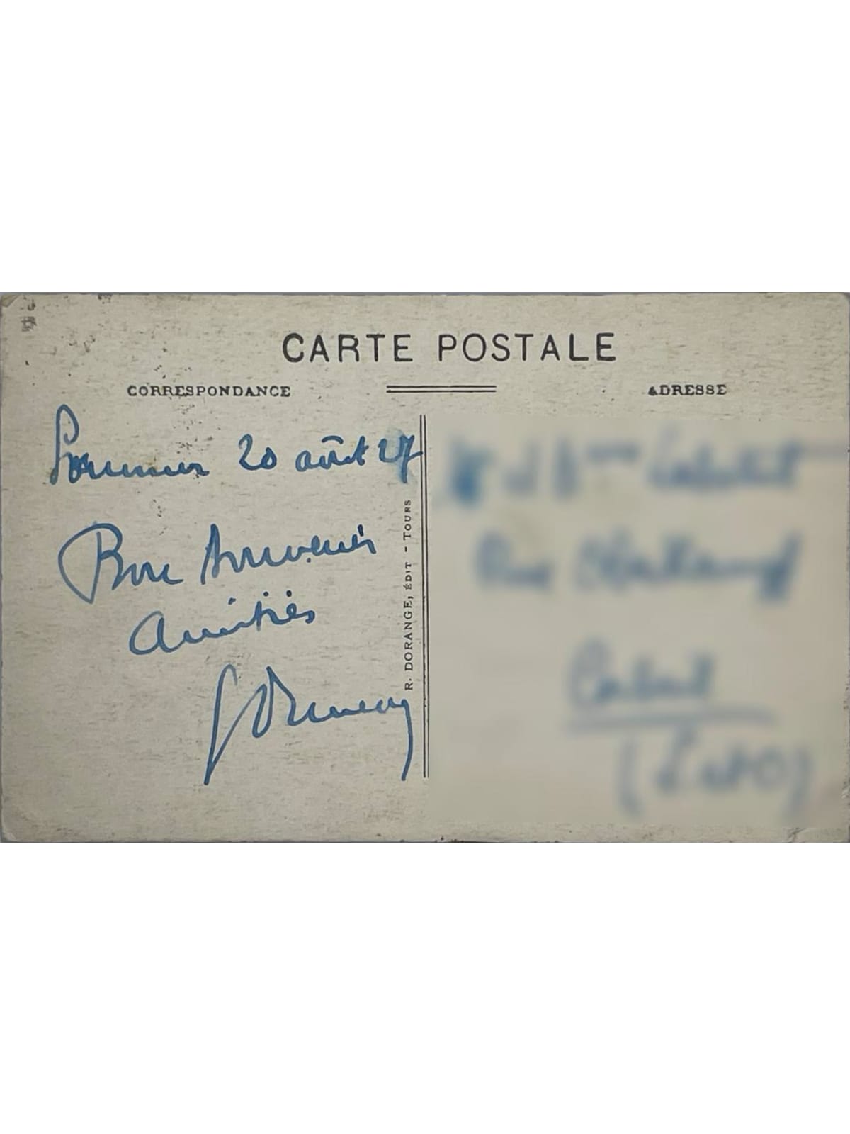 Verso de la carte postale