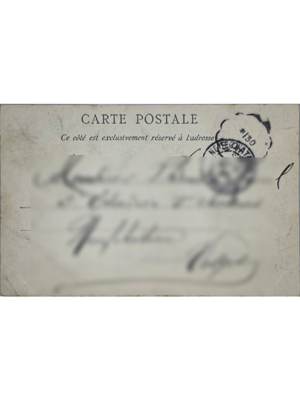 Verso de la carte postale