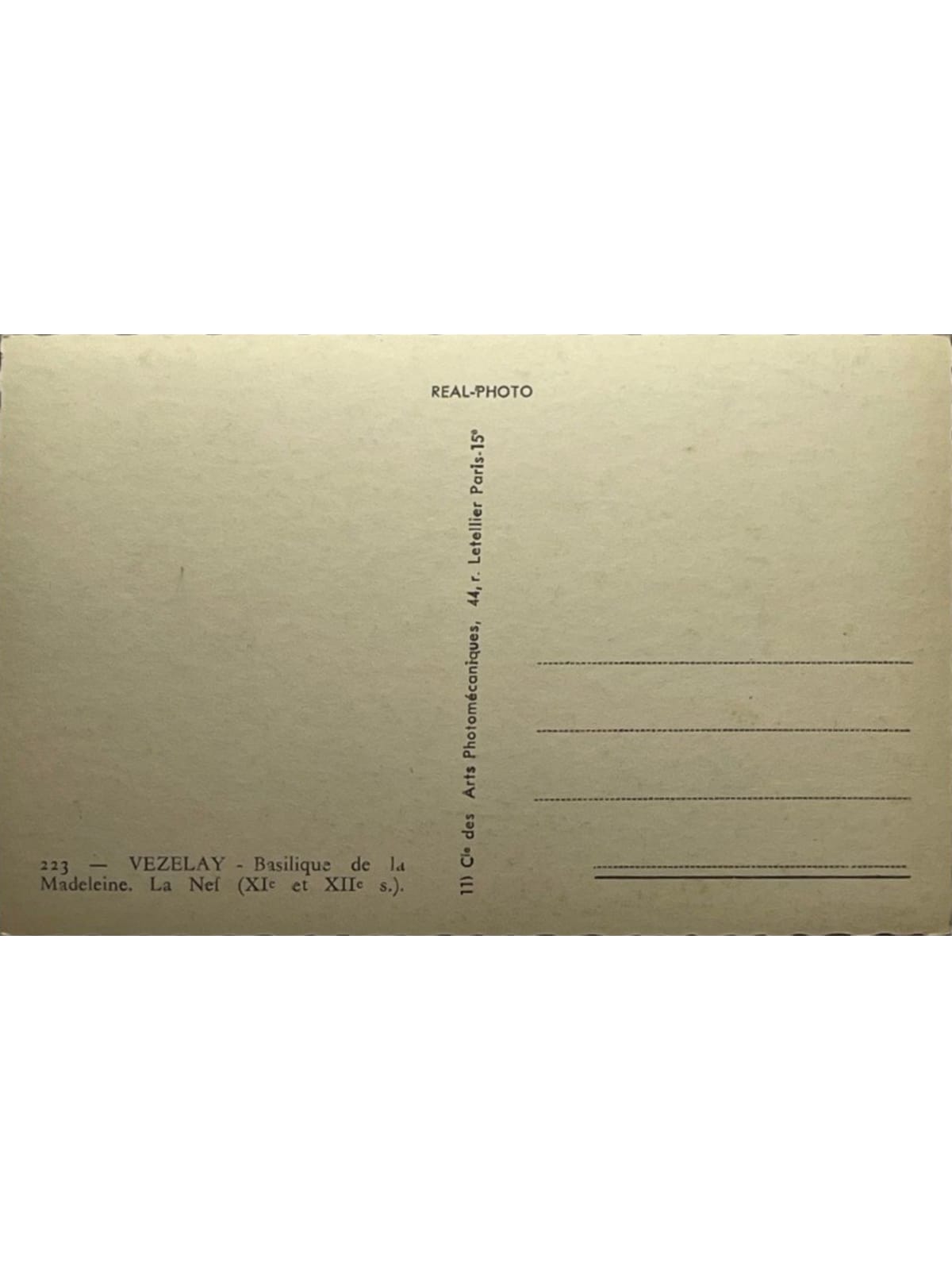 Verso de la carte postale
