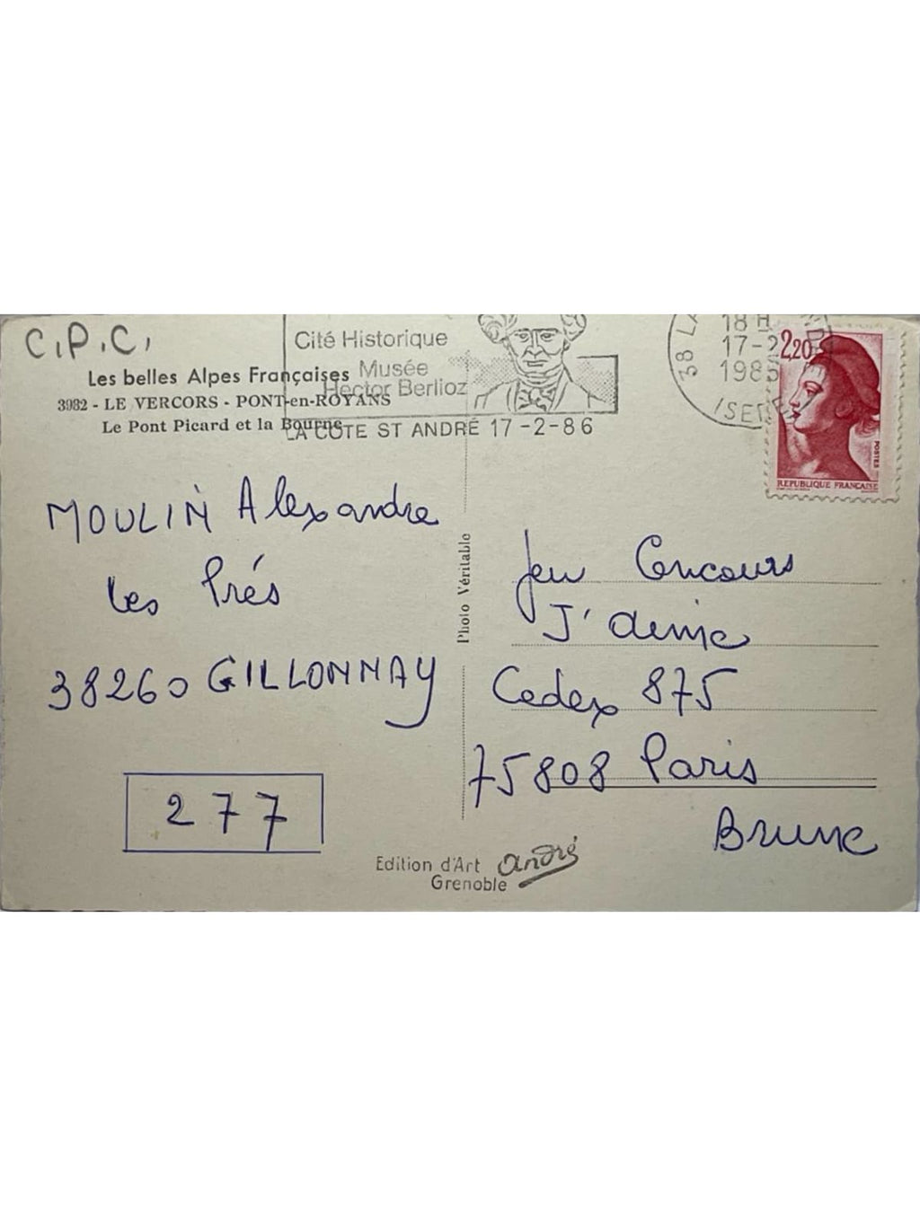Verso de la carte postale