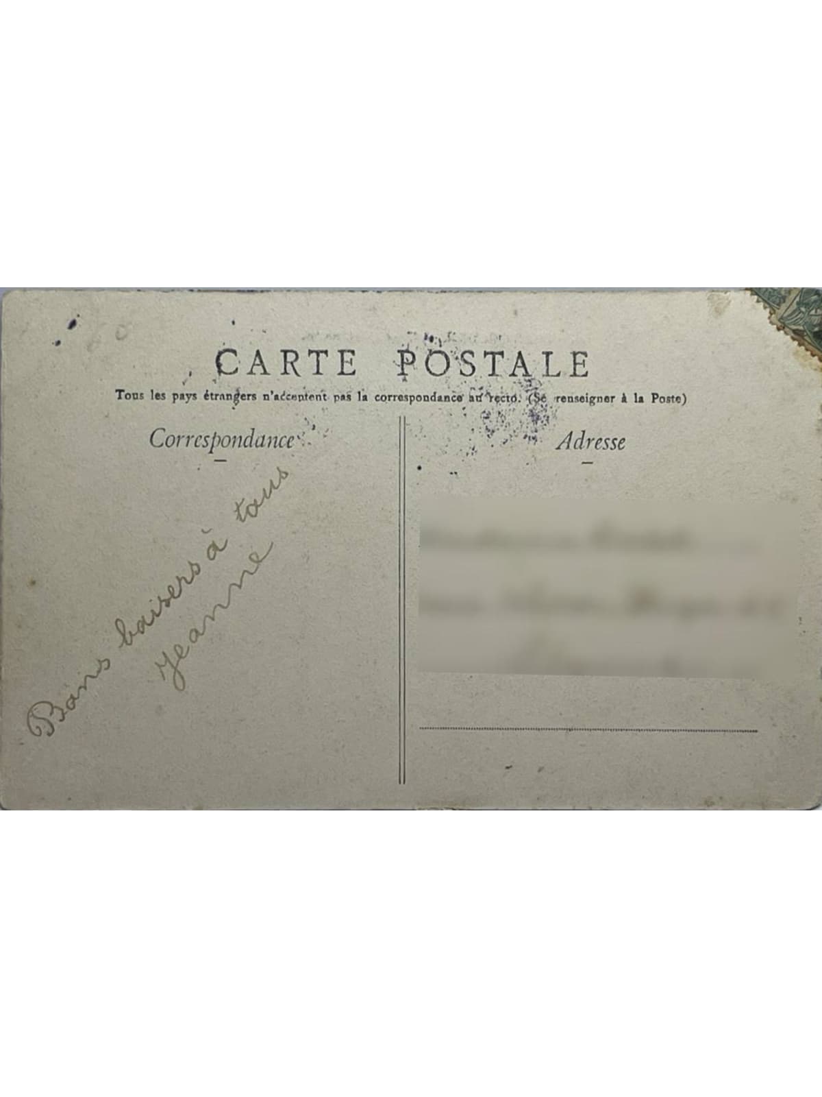 Verso de la carte postale