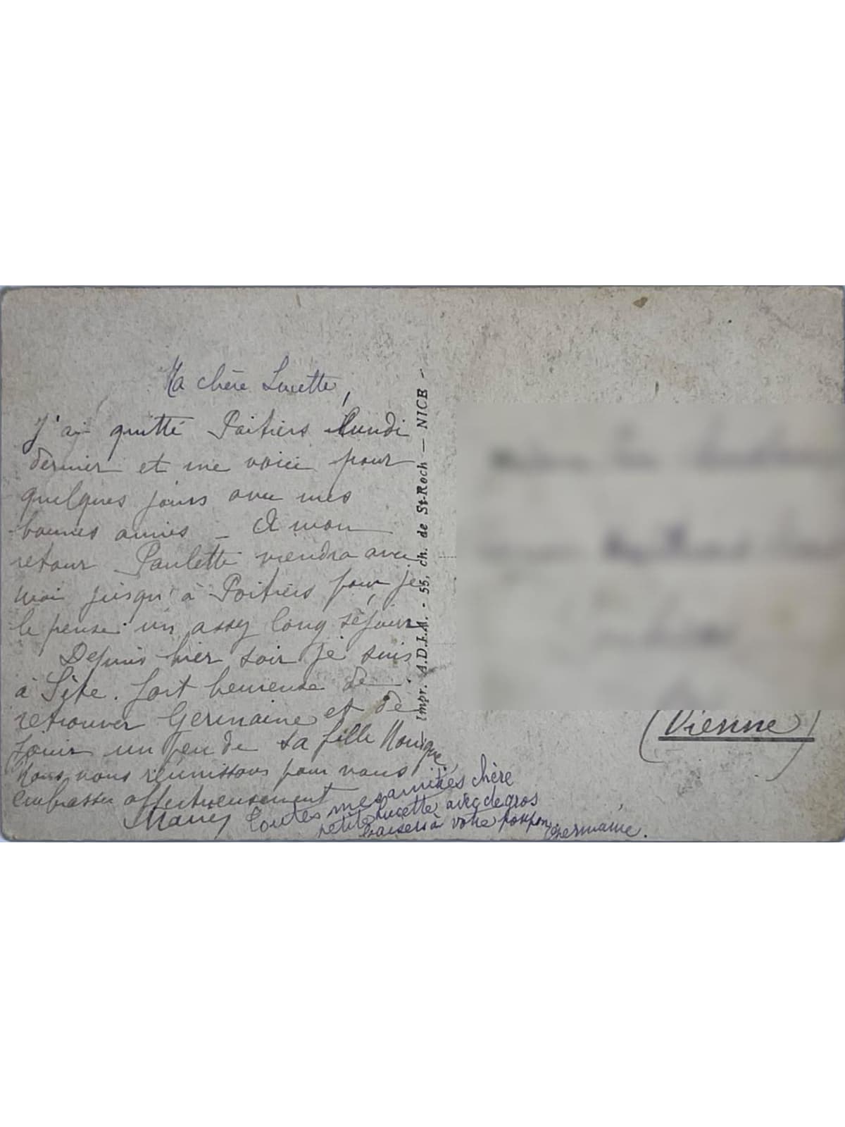 Verso de la carte postale
