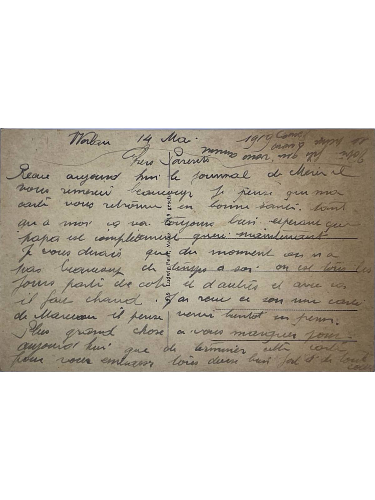 Verso de la carte postale