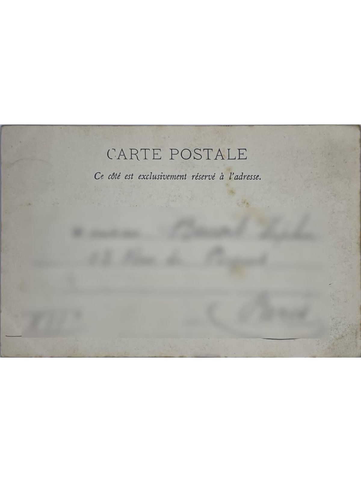 Verso de la carte postale