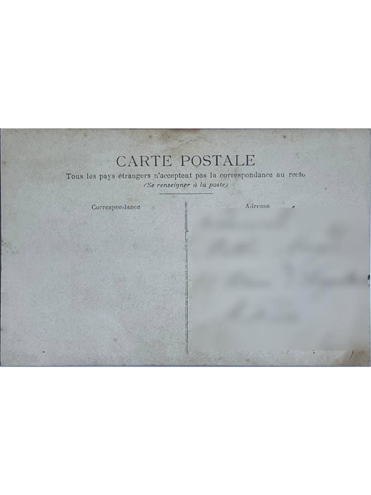 Verso de la carte postale
