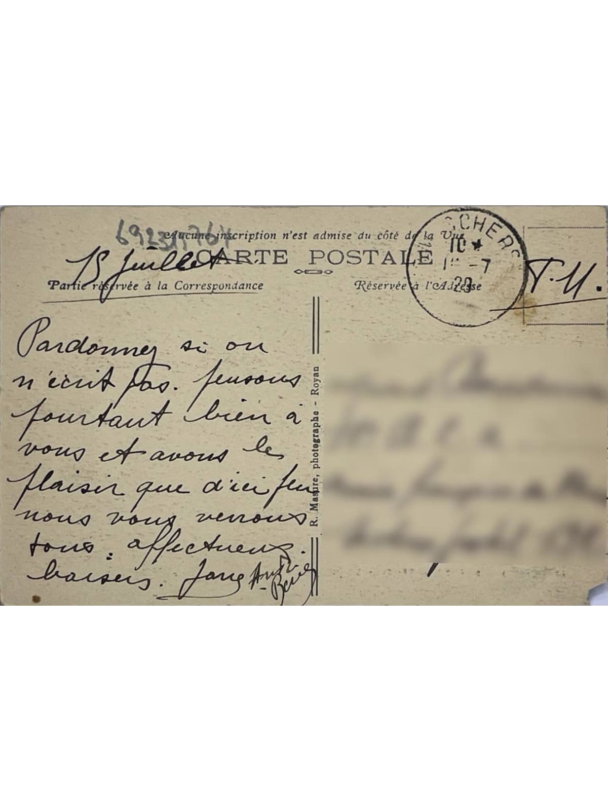 Verso de la carte postale