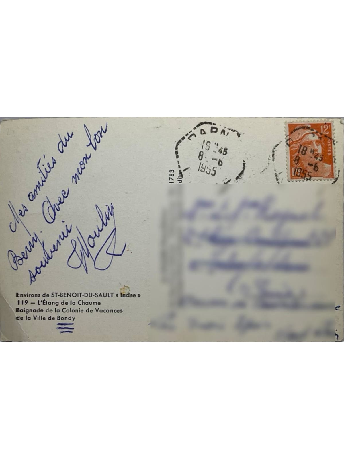 Verso de la carte postale