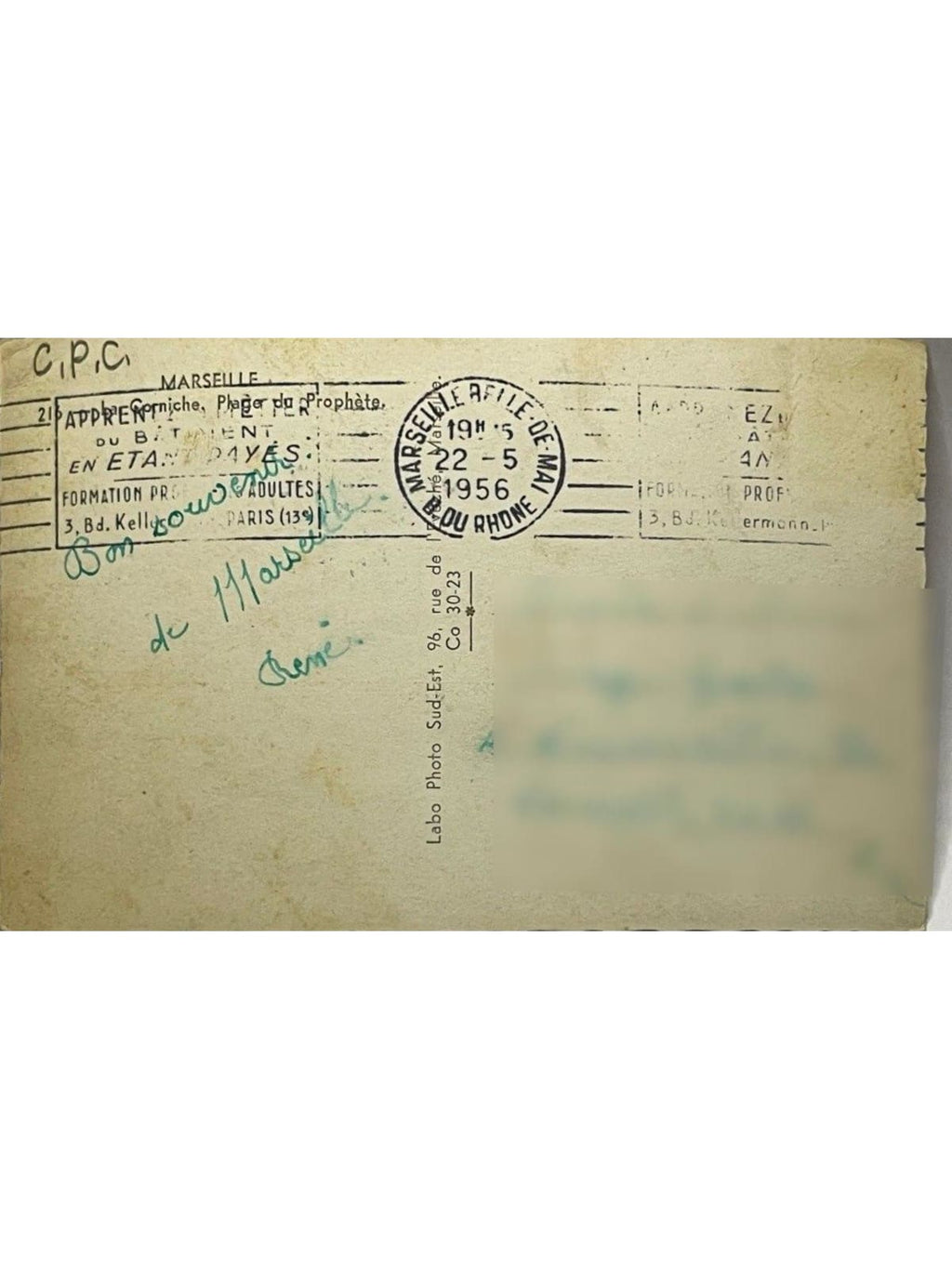 Verso de la carte postale