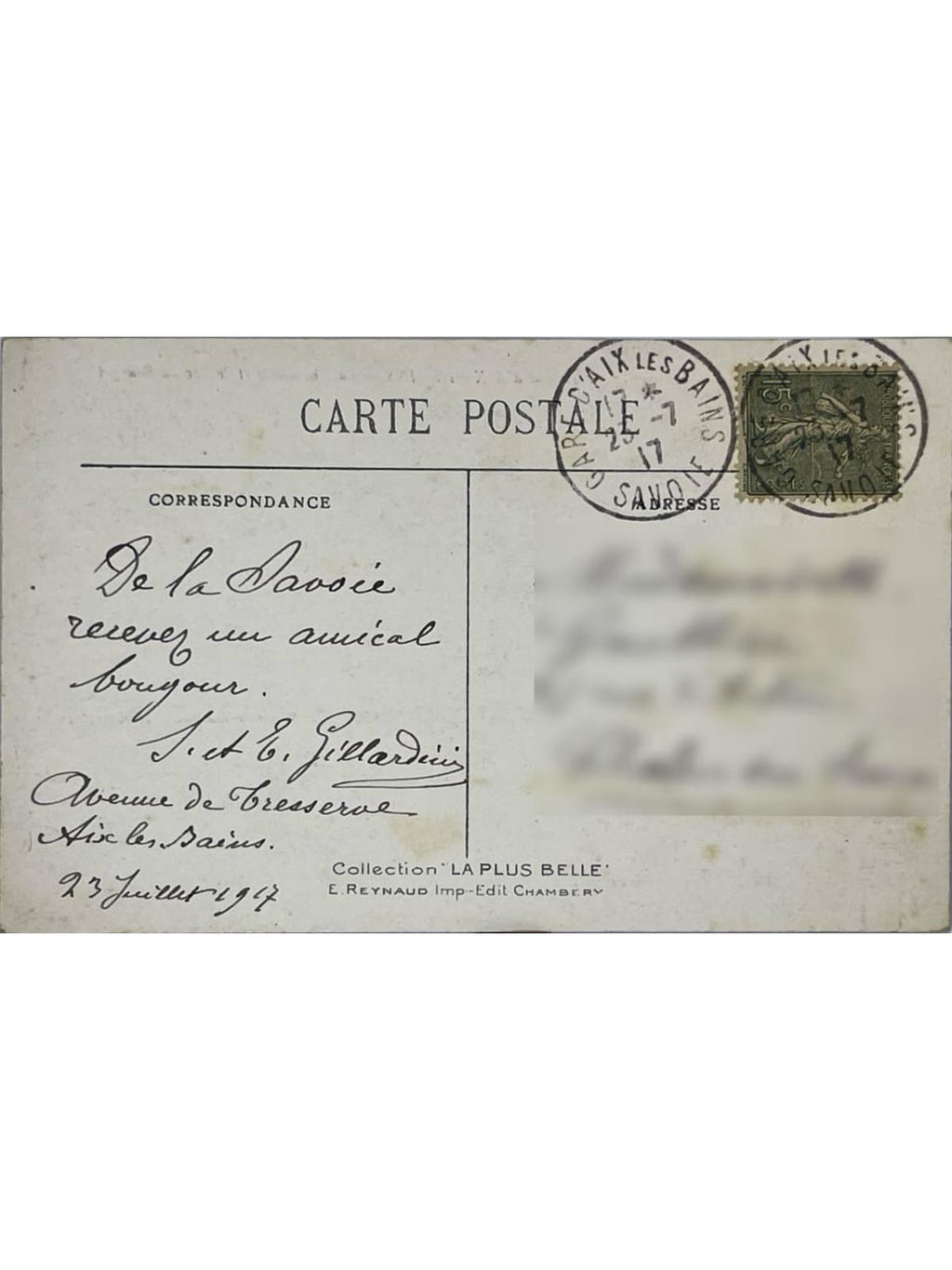Verso de la carte postale