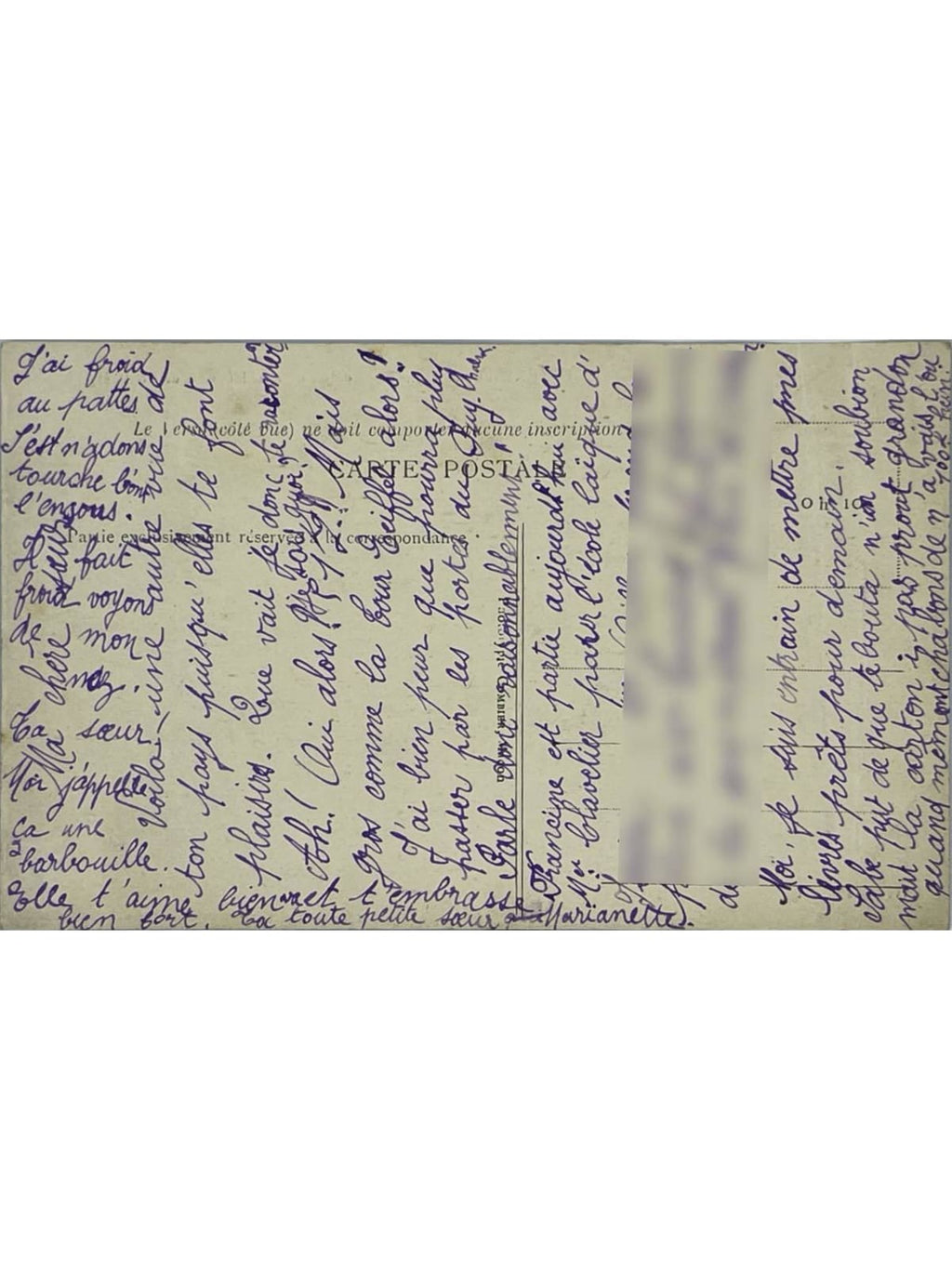 Verso de la carte postale