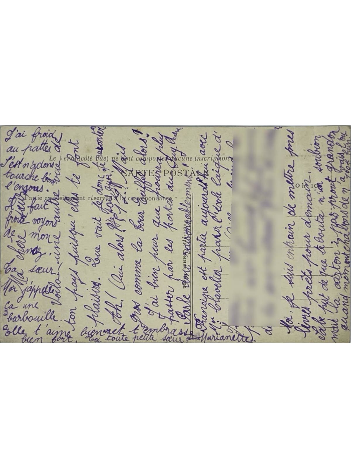 Verso de la carte postale