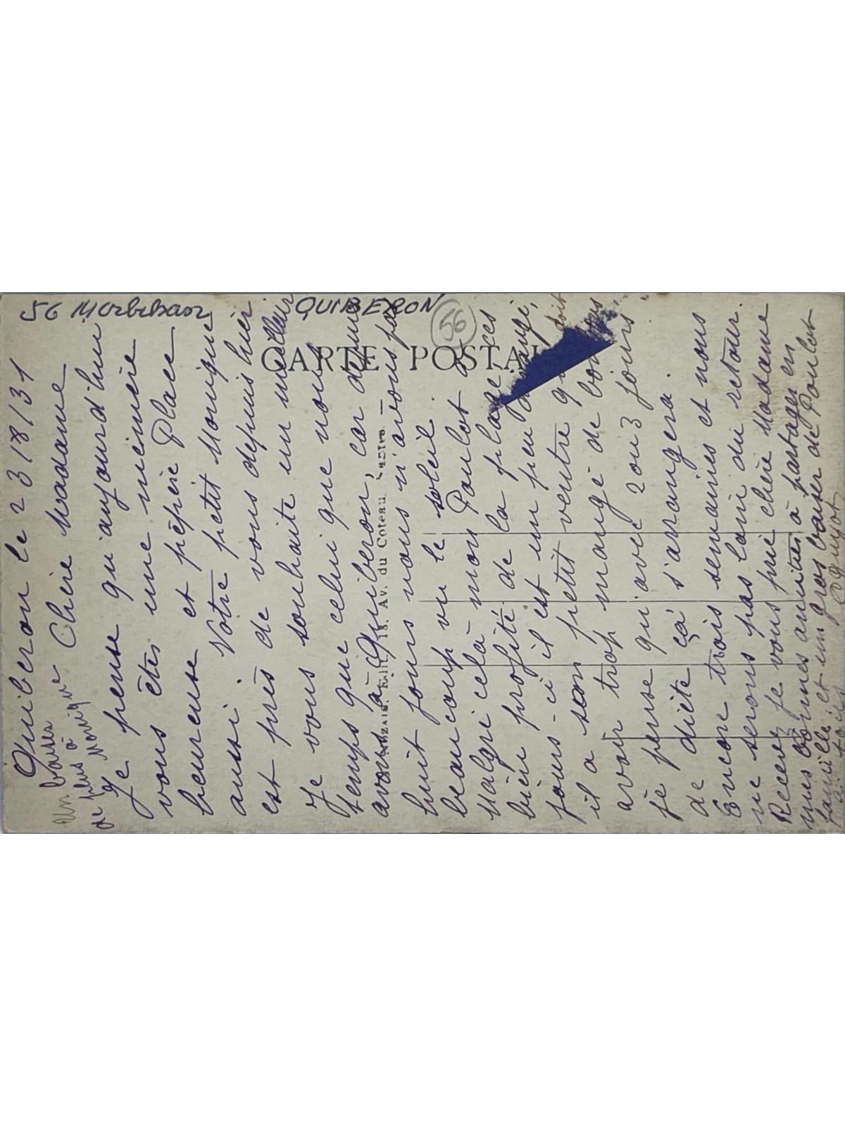 Verso de la carte postale