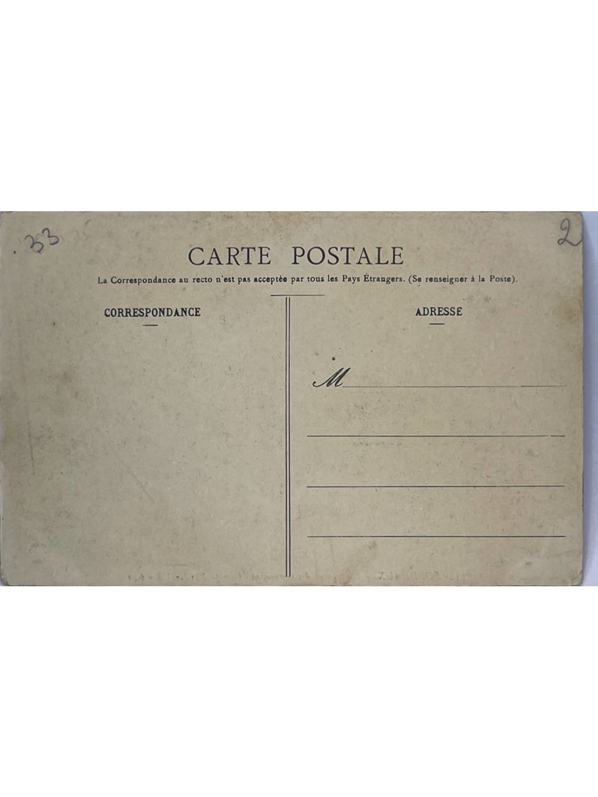 Verso de la carte postale