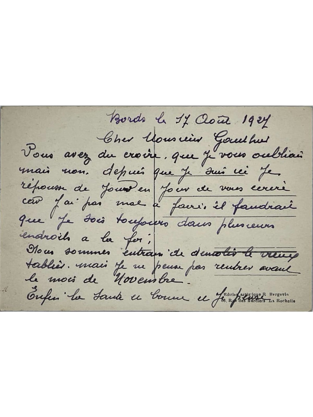Verso de la carte postale