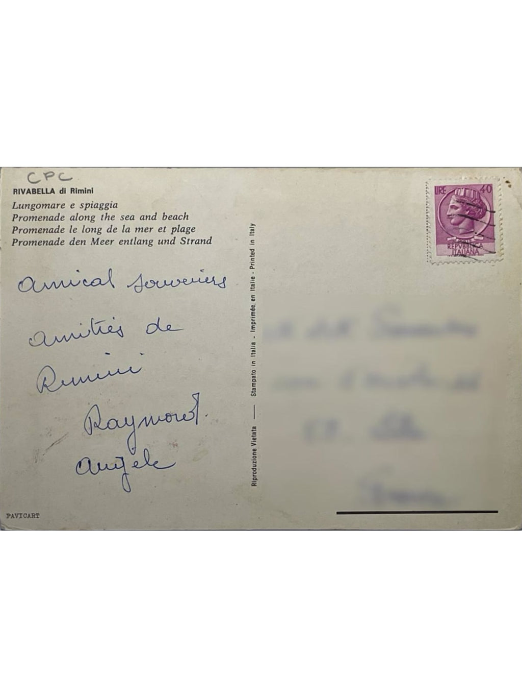 Verso de la carte postale
