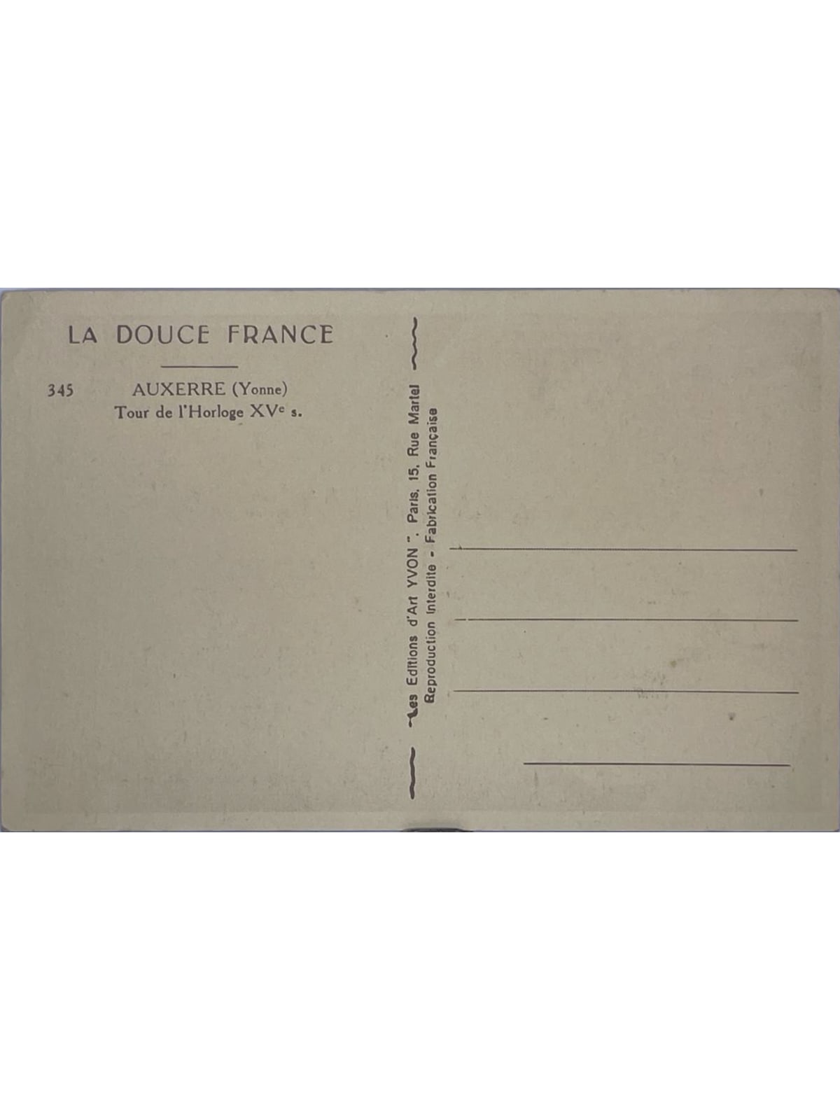 Verso de la carte postale