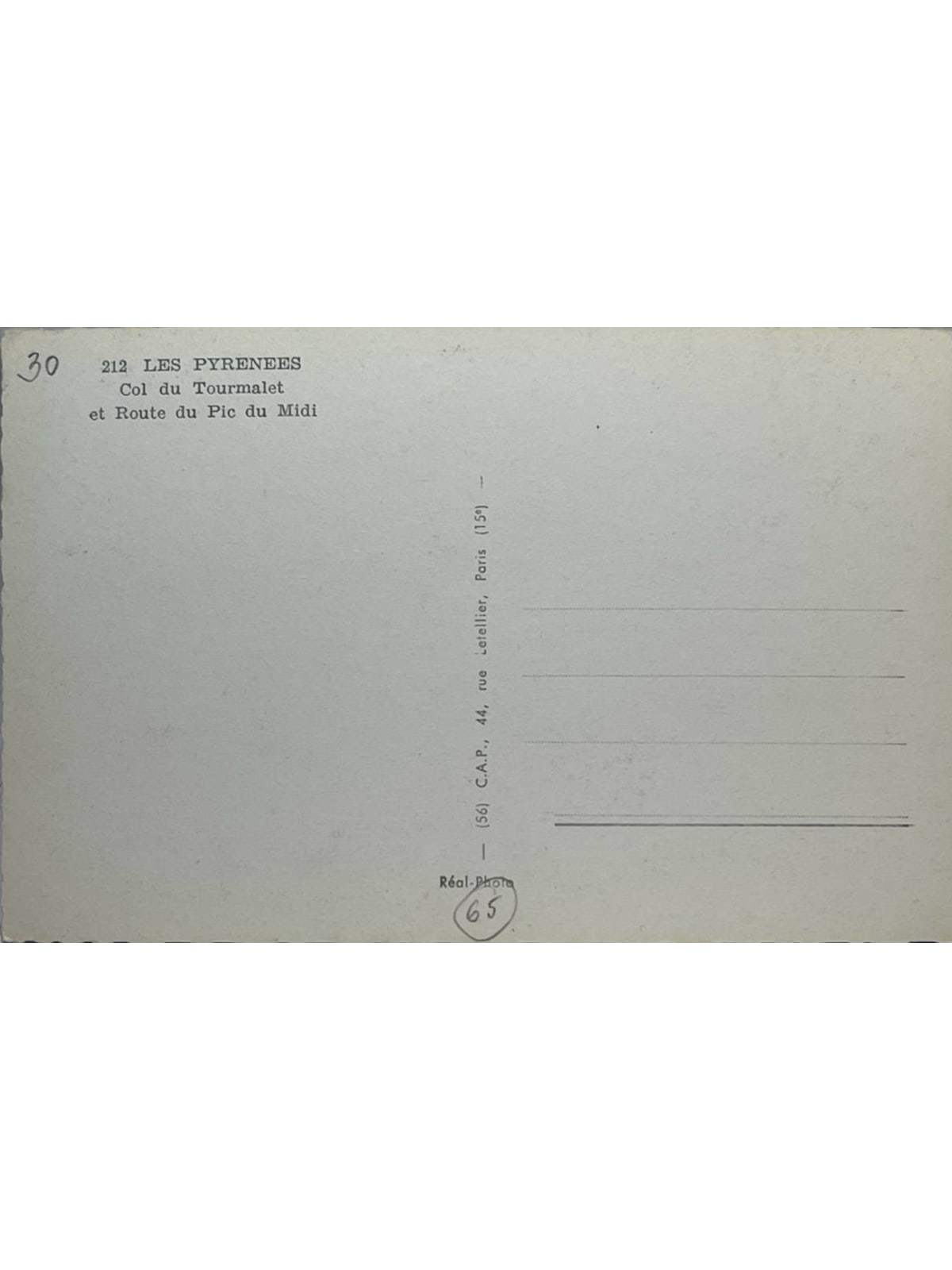 Verso de la carte postale