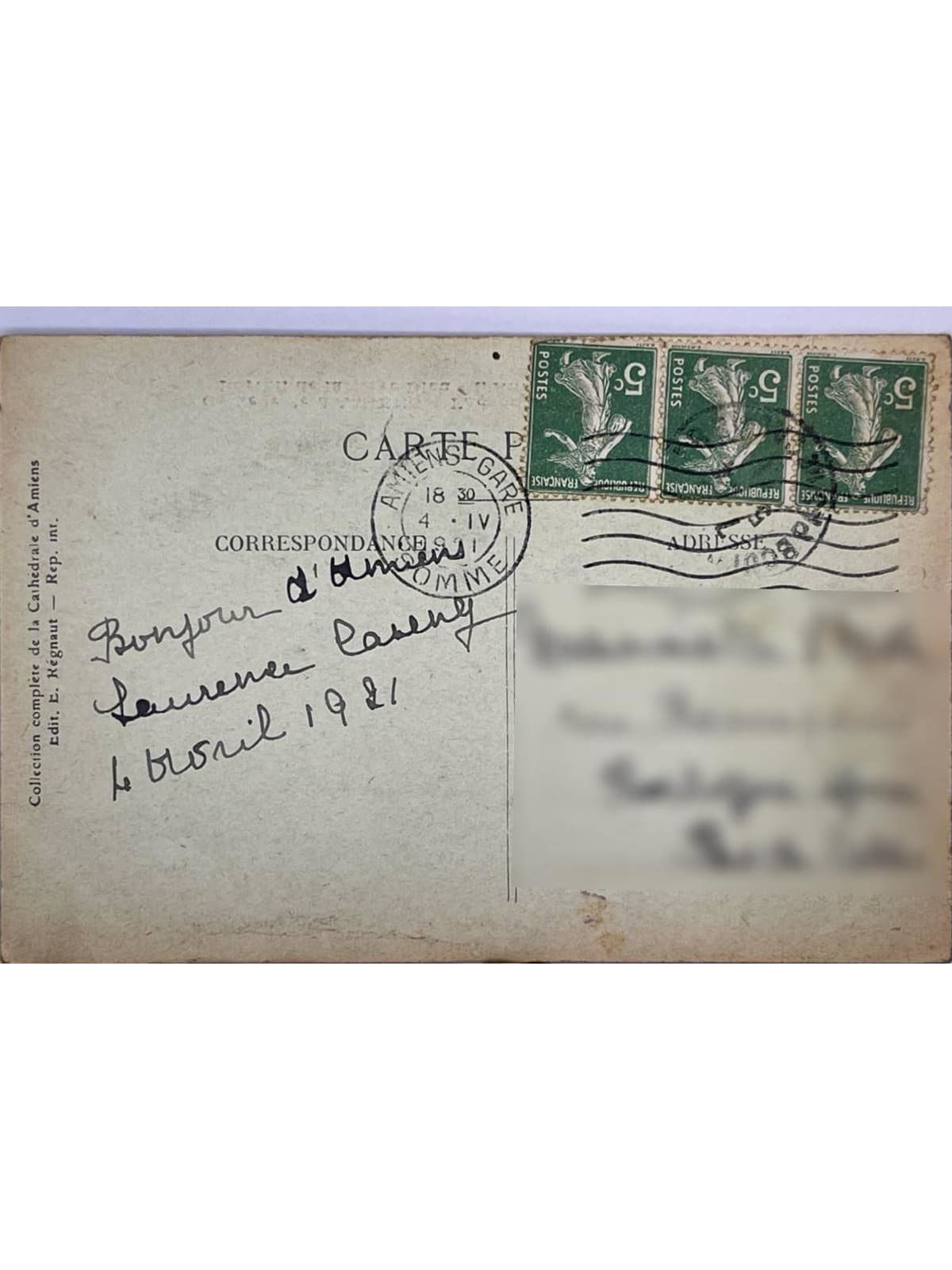 Verso de la carte postale