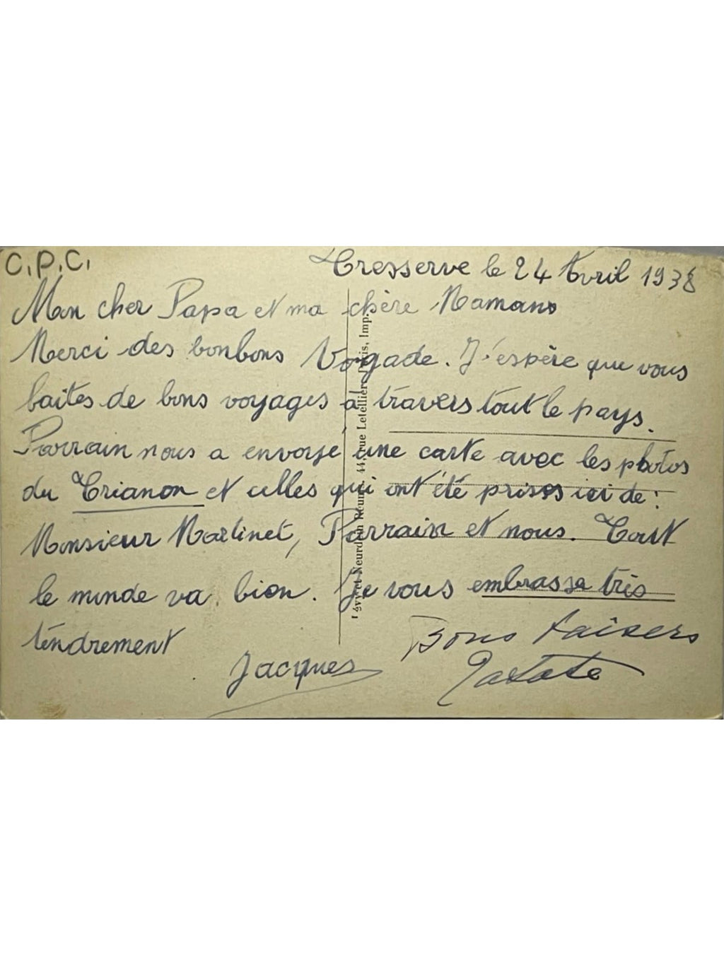 Verso de la carte postale