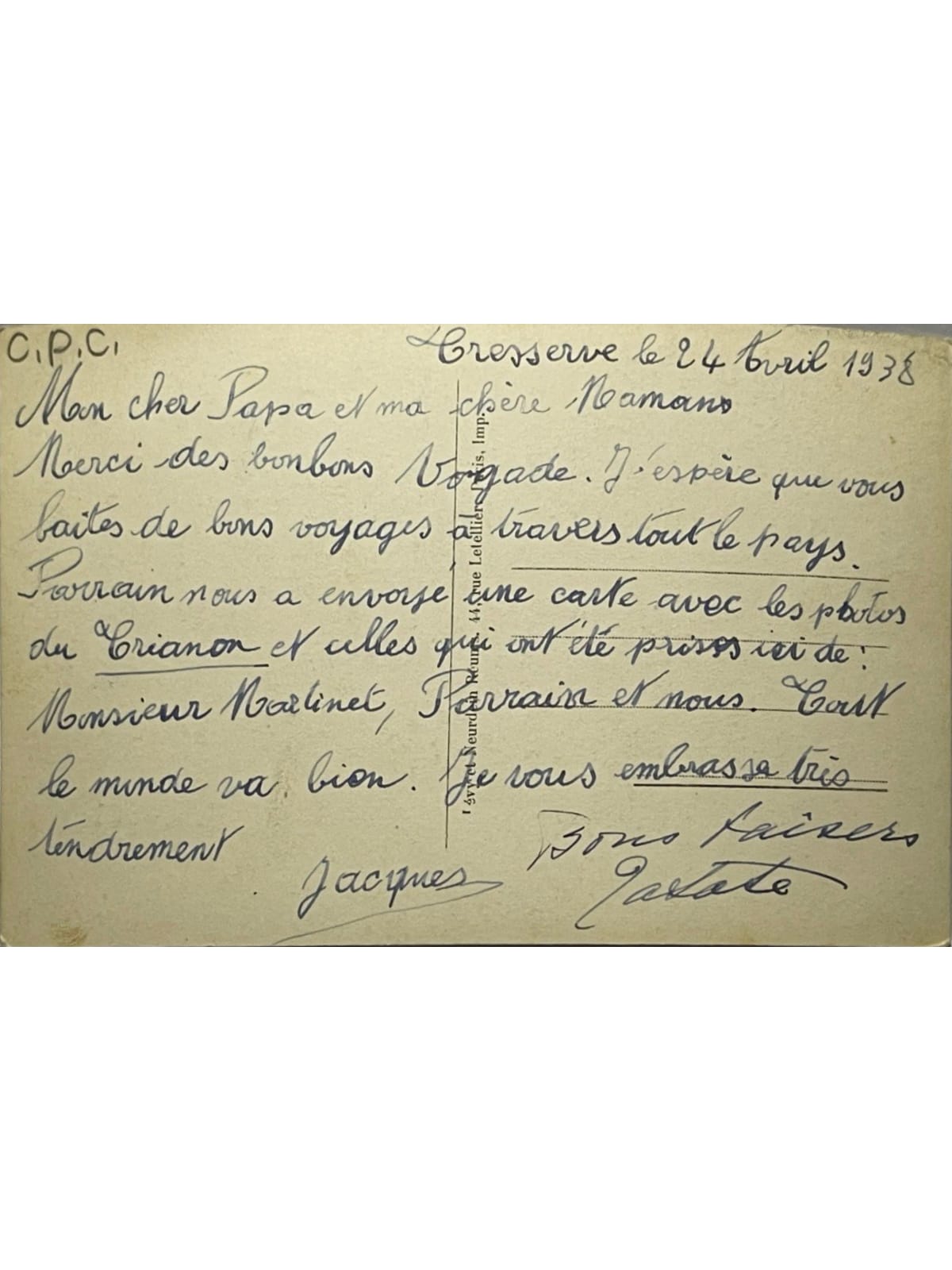 Verso de la carte postale
