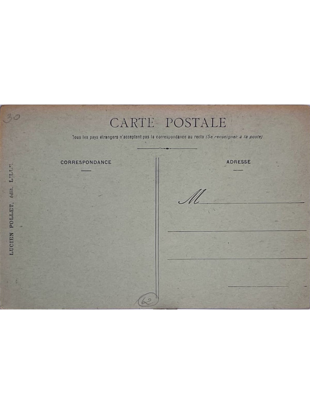 Verso de la carte postale
