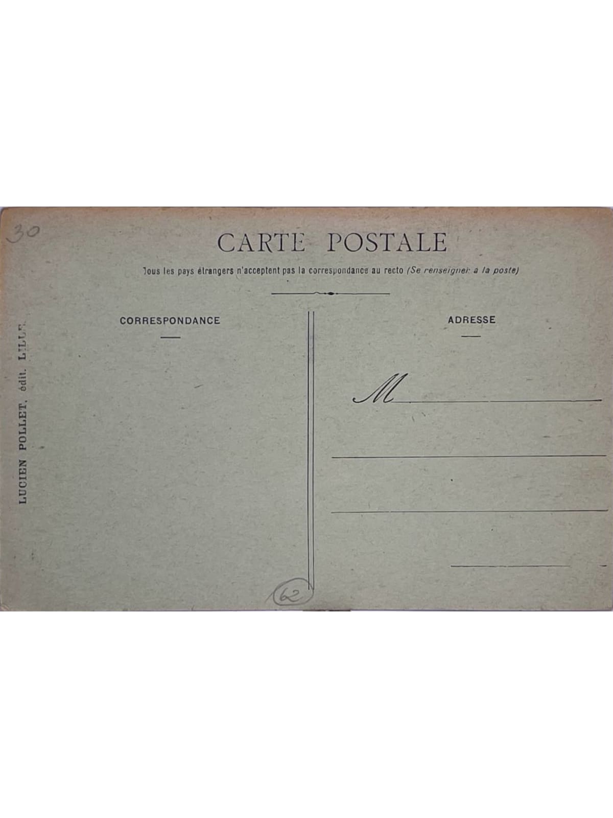 Verso de la carte postale