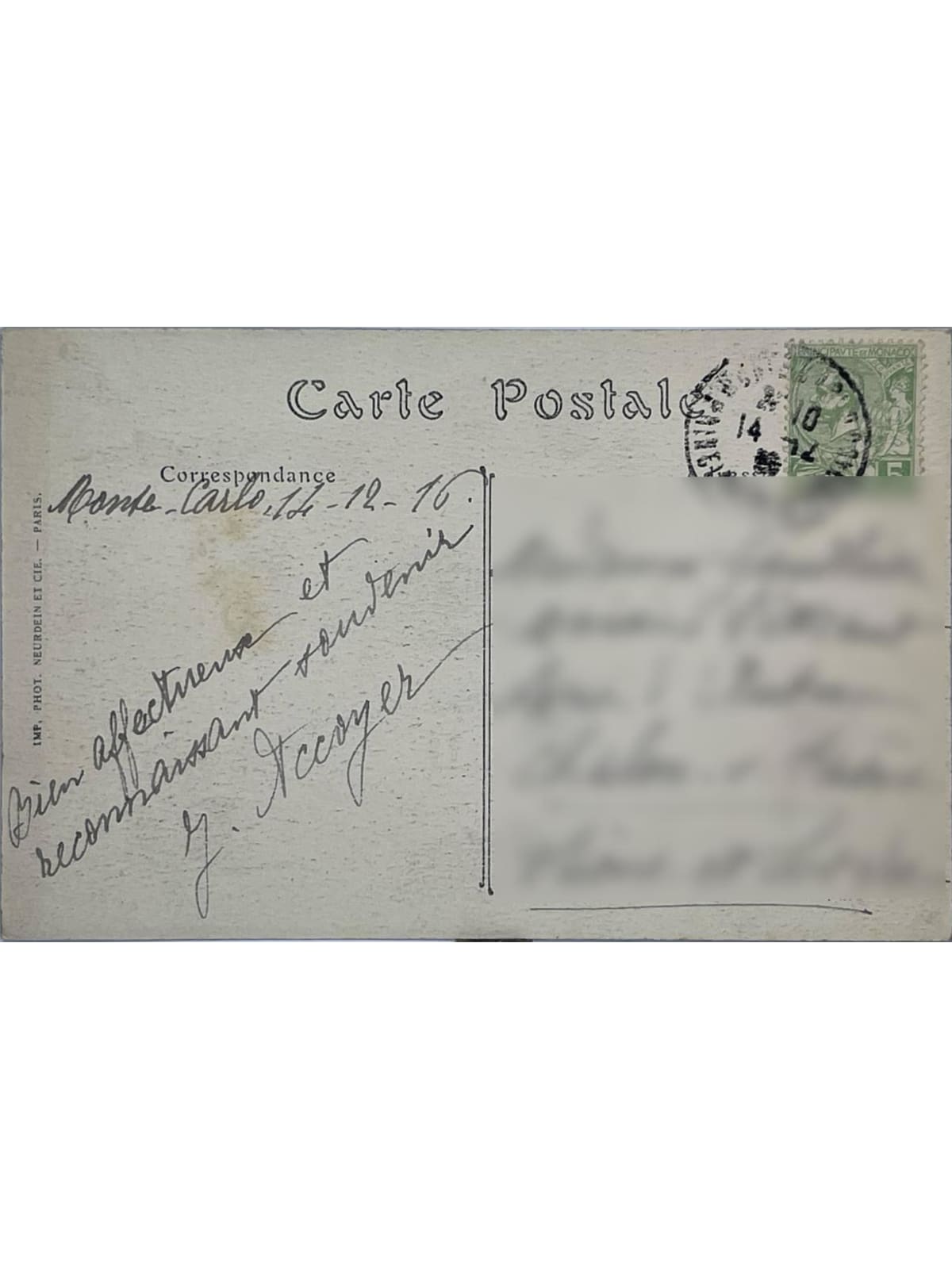 Verso de la carte postale