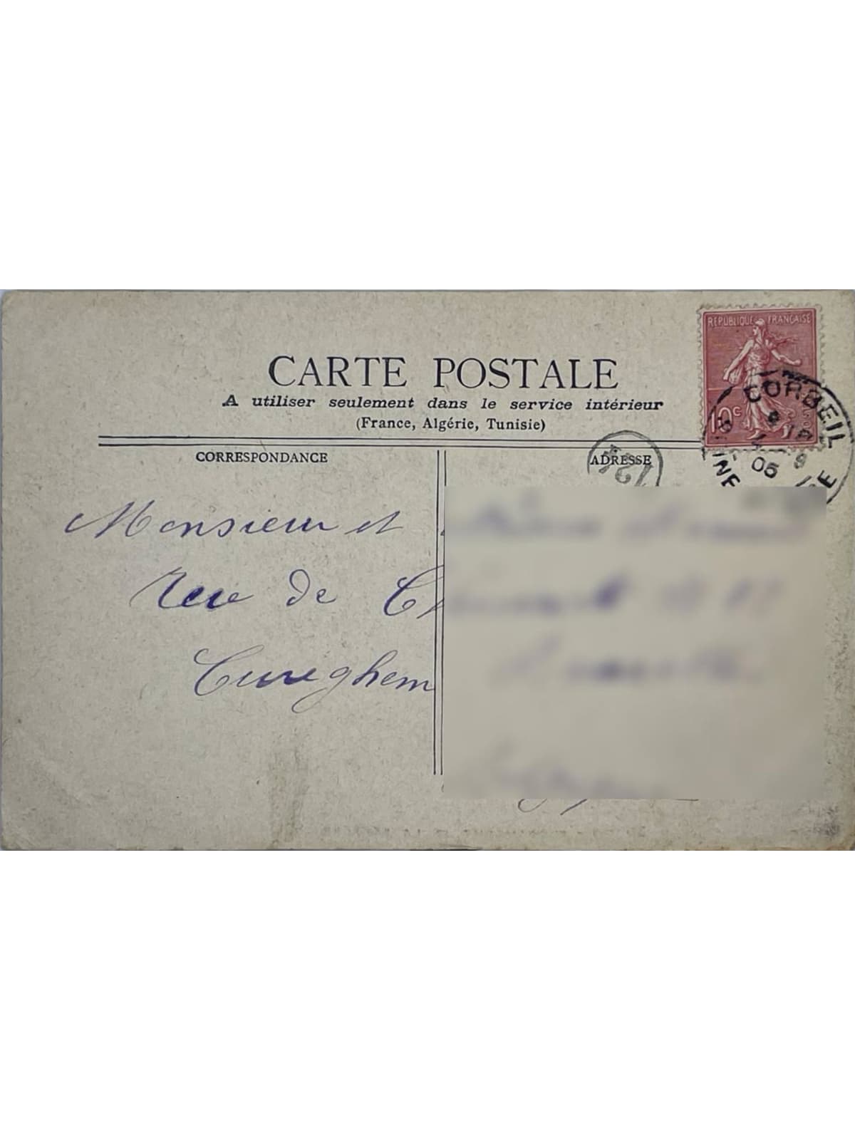 Verso de la carte postale
