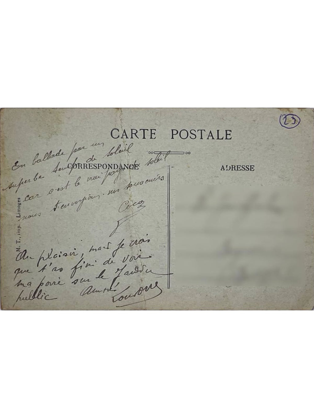 Verso de la carte postale