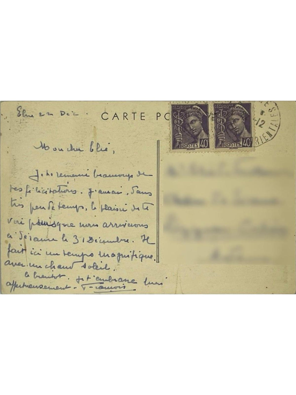 Verso de la carte postale