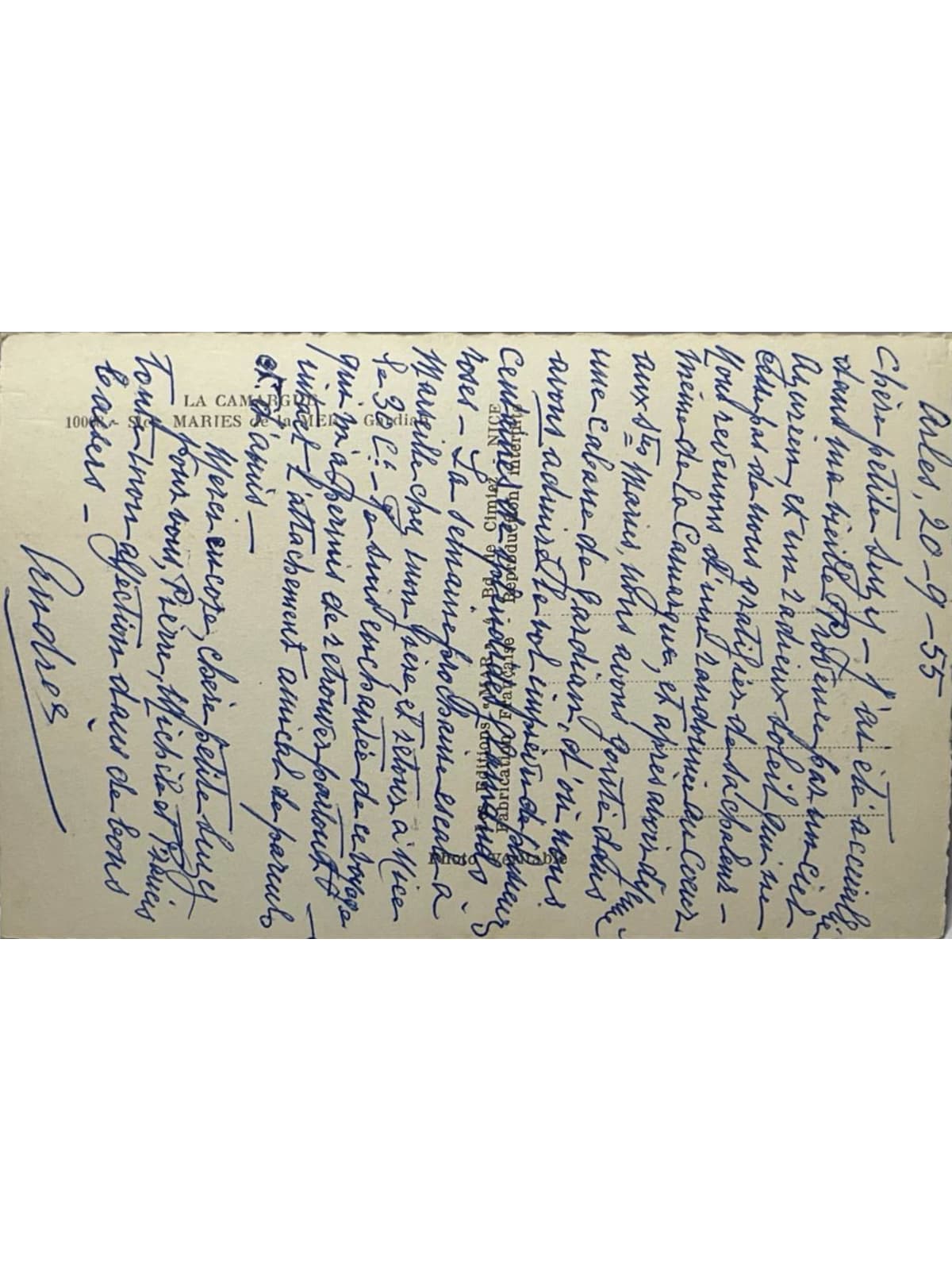 Verso de la carte postale