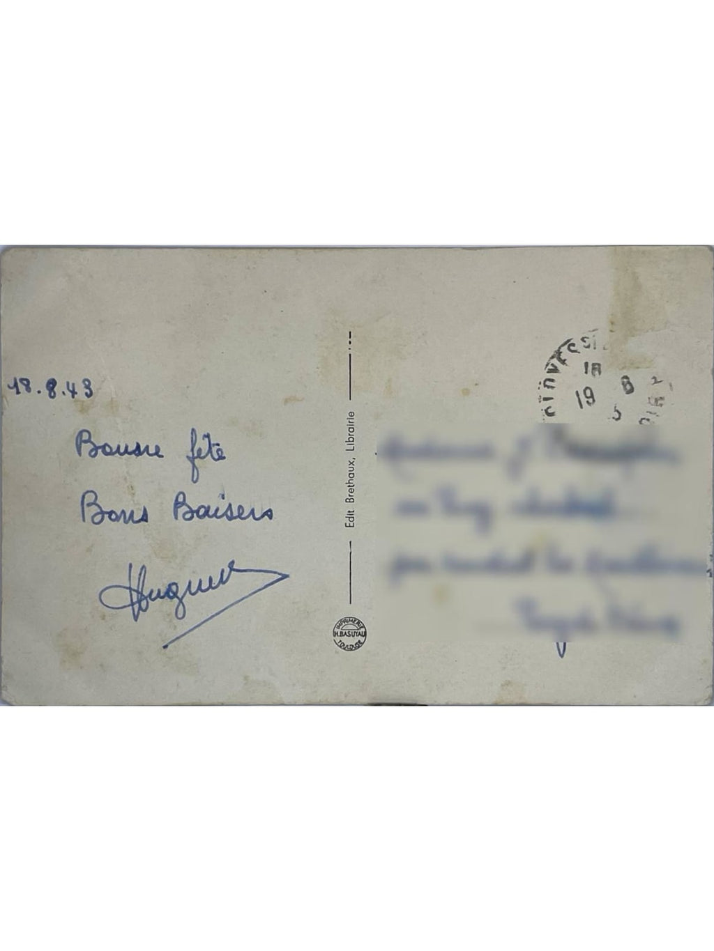 Verso de la carte postale