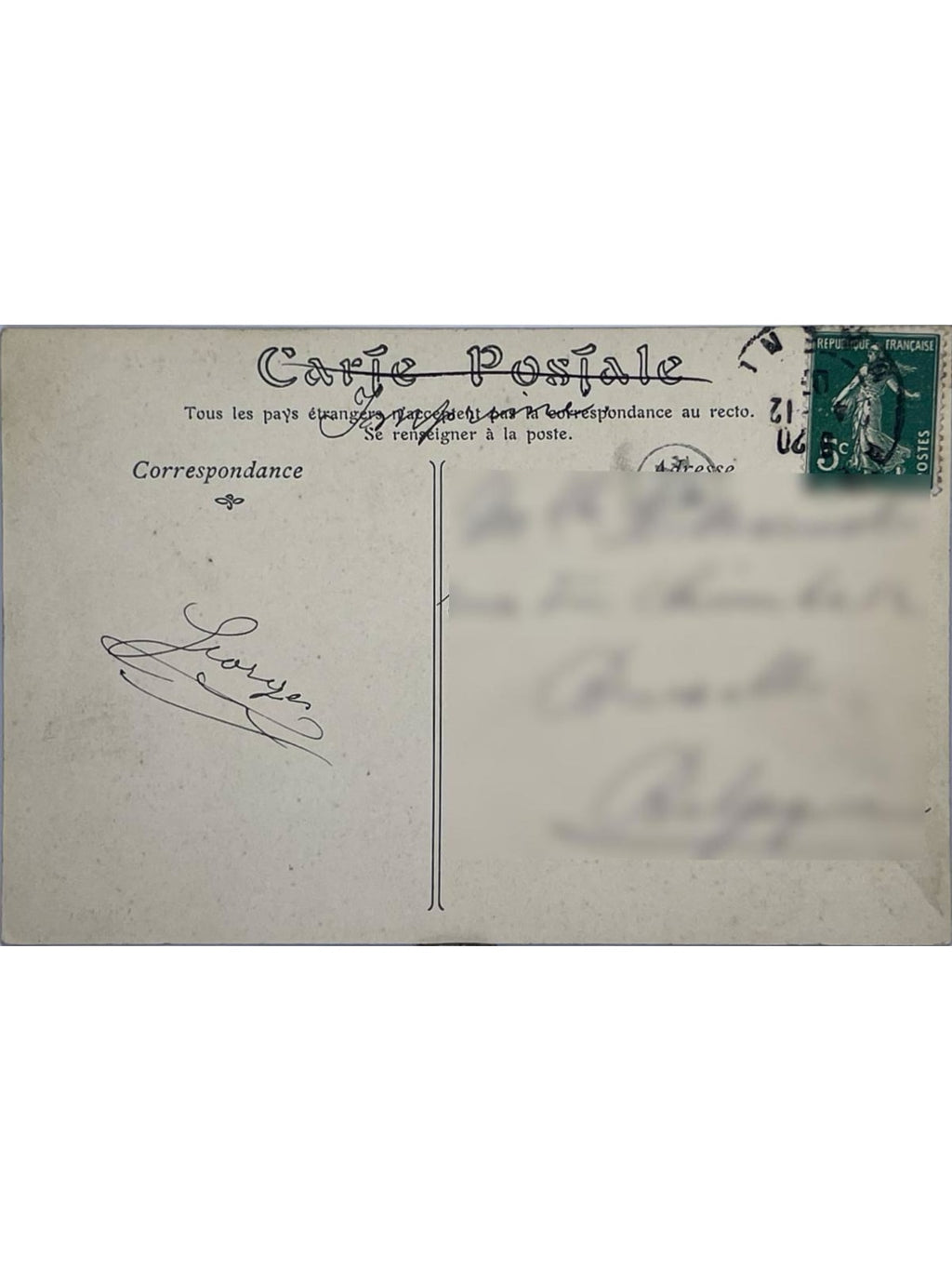 Verso de la carte postale