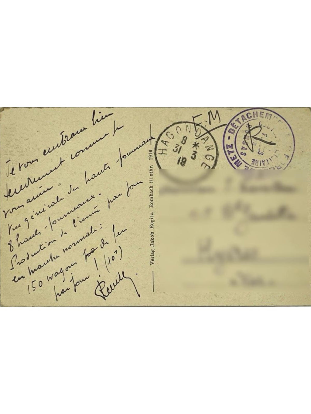 Verso de la carte postale