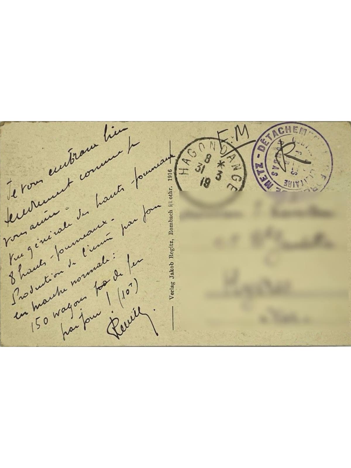 Verso de la carte postale