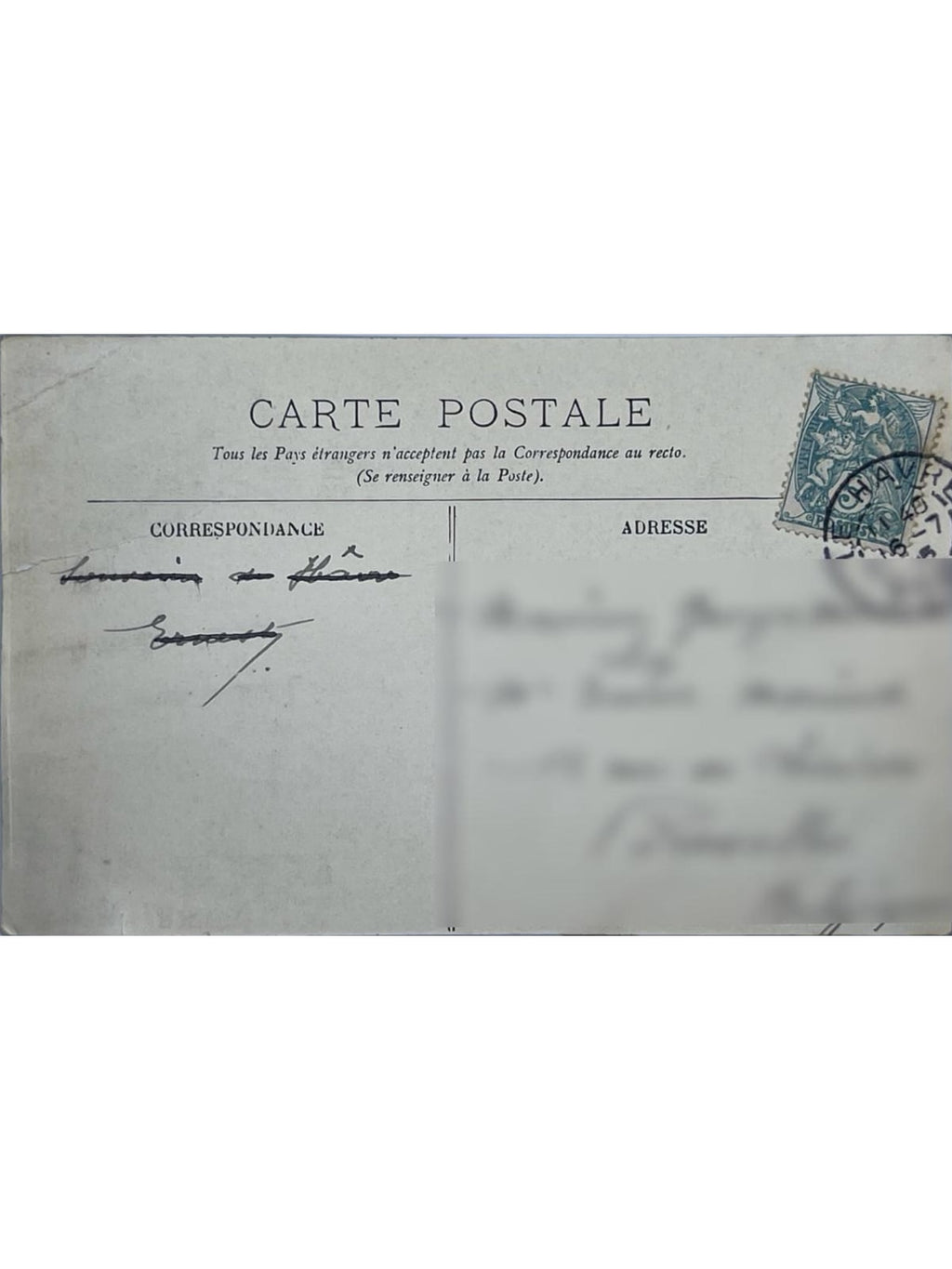 Verso de la carte postale