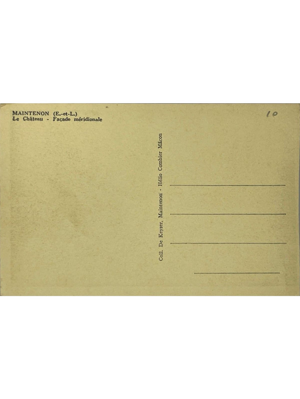 Verso de la carte postale