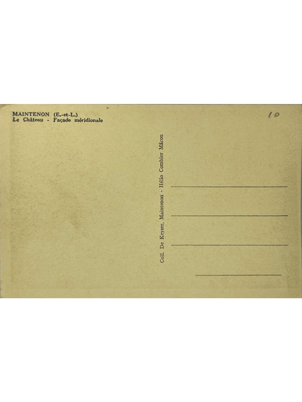 Verso de la carte postale