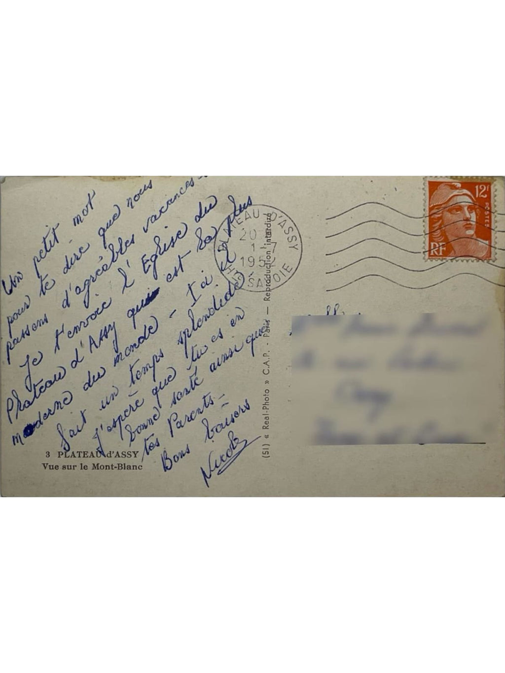 Verso de la carte postale