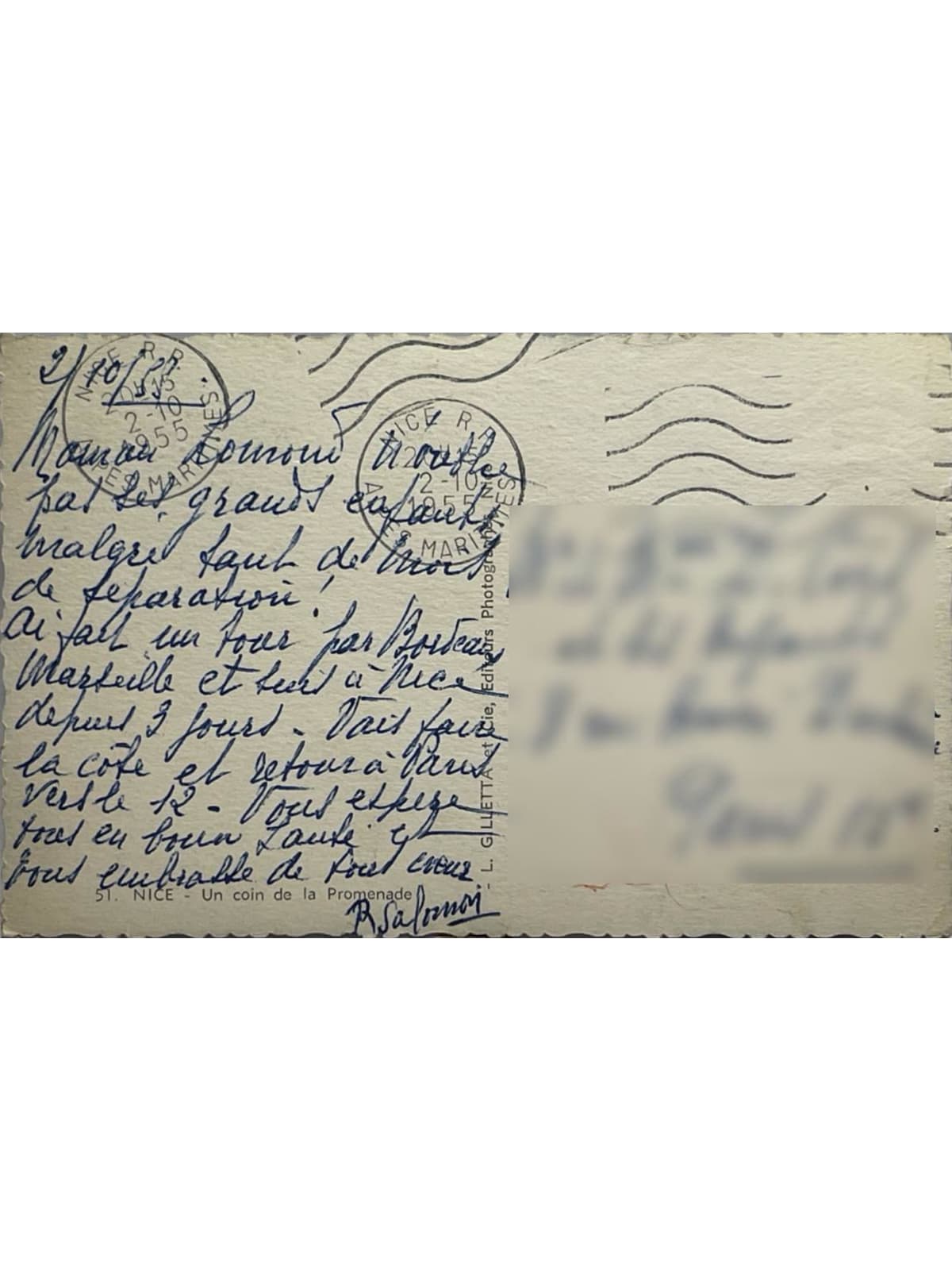 Verso de la carte postale