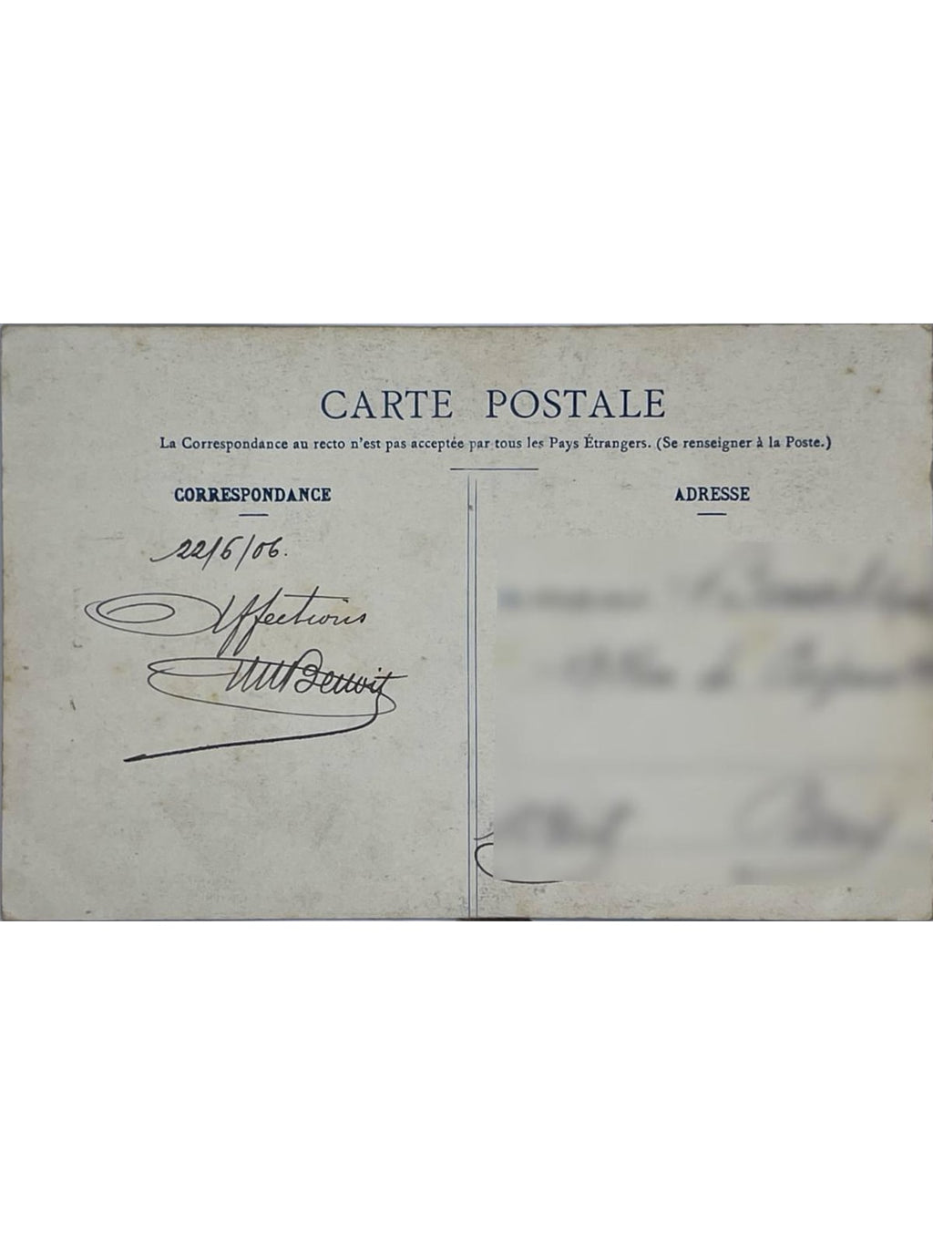 Verso de la carte postale