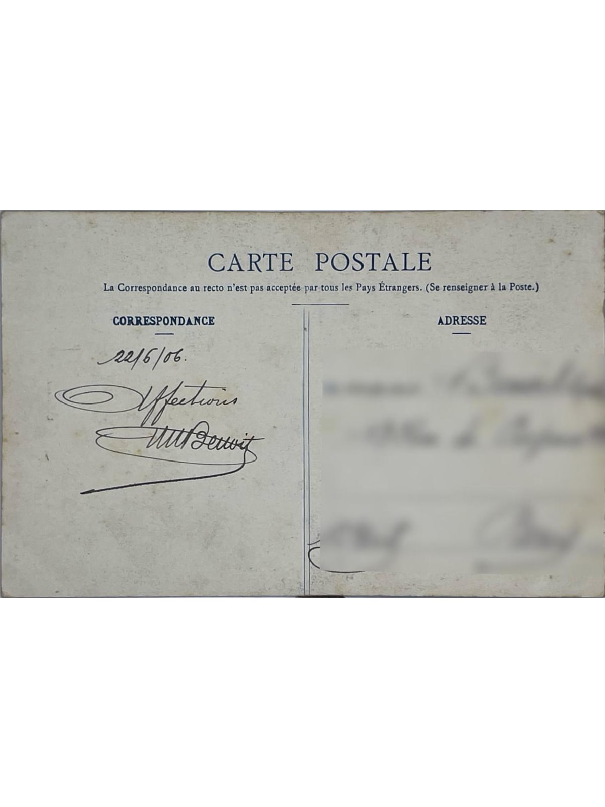Verso de la carte postale