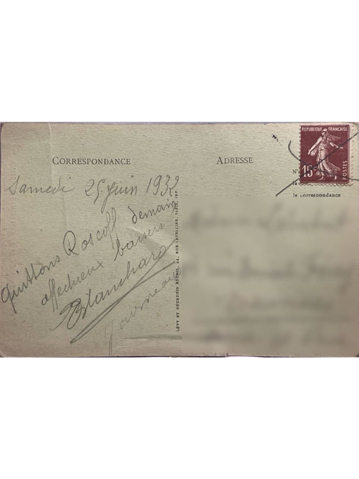 Verso de la carte postale