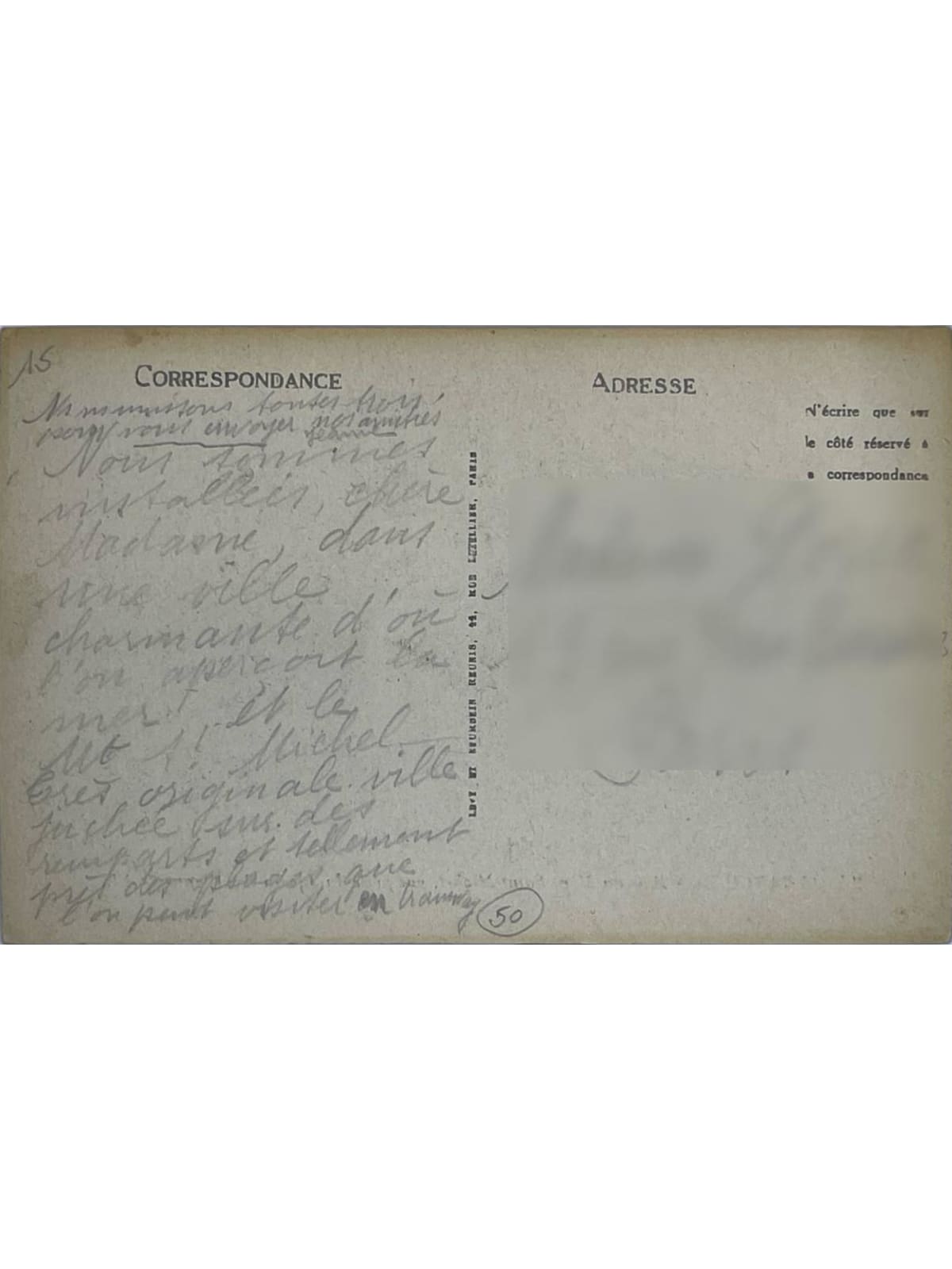 Verso de la carte postale