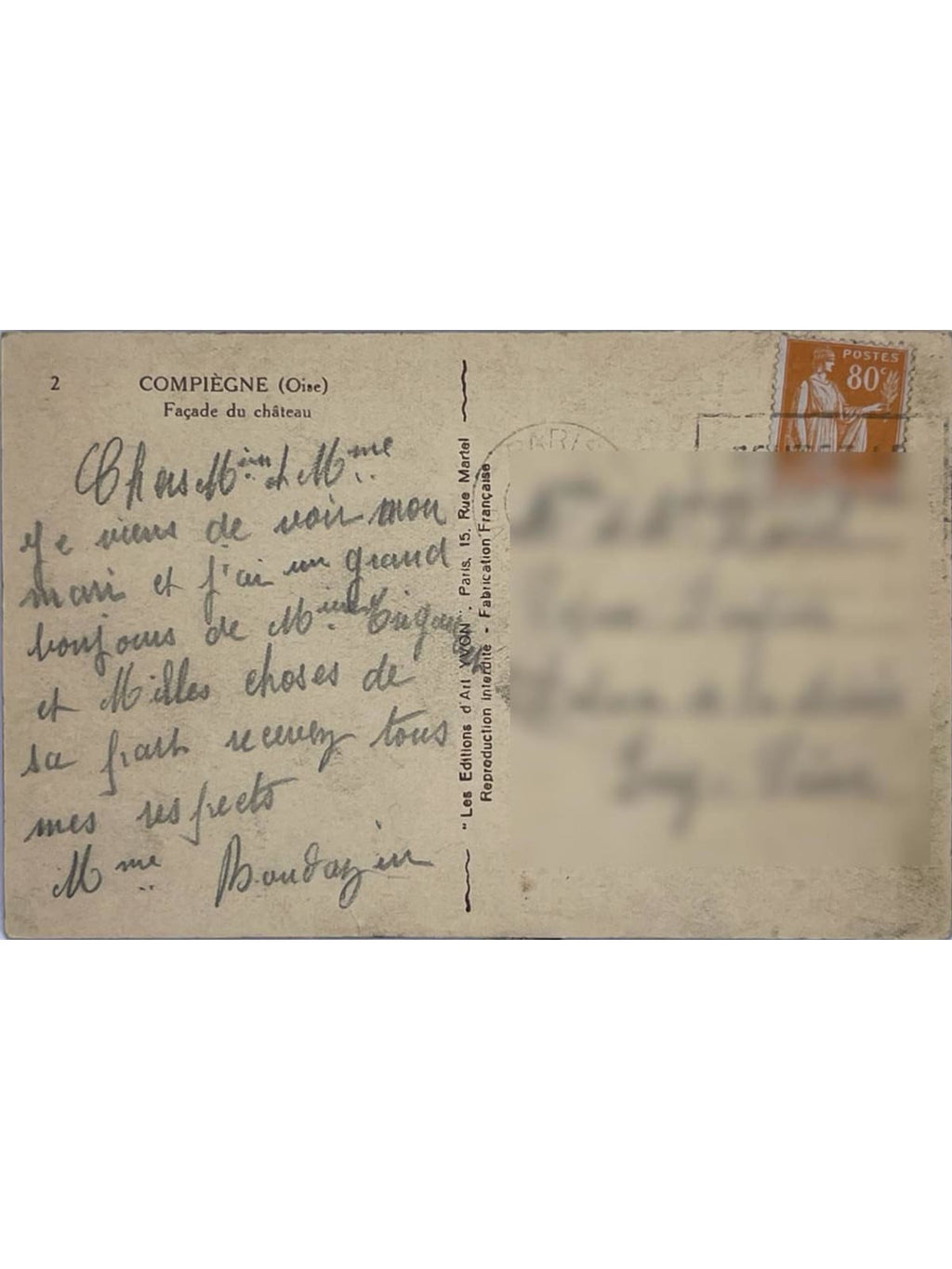Verso de la carte postale